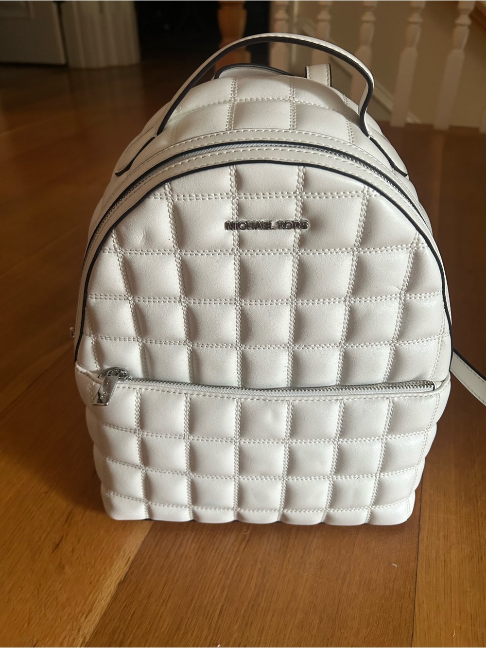Michael Kors White Quilted Mini Backpack with Silver Hardware